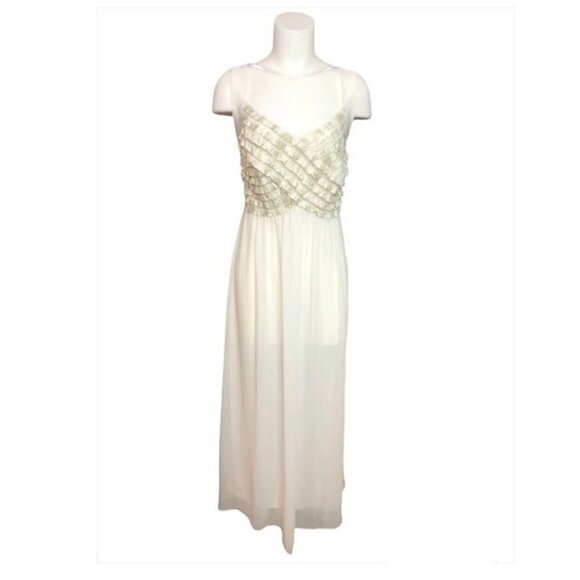 Laura Plus Off White Chiffon Ruffle Gown Size 14 Bridal Black Tie Formal - Picture 1 of 8